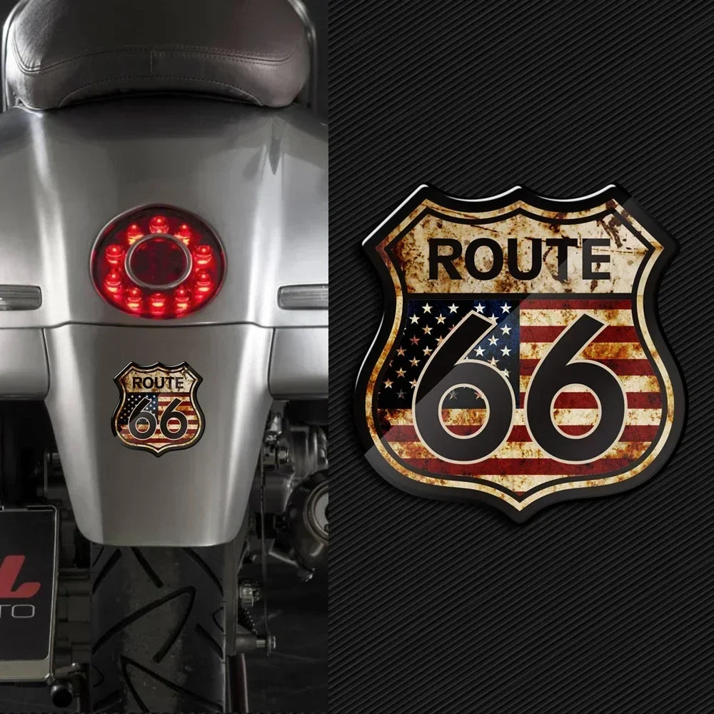 2x 3D Route 66 vintage stickers by BikerZoneZ for motorcycle rear fender and badge shield on Tampa Home & Garden Store
