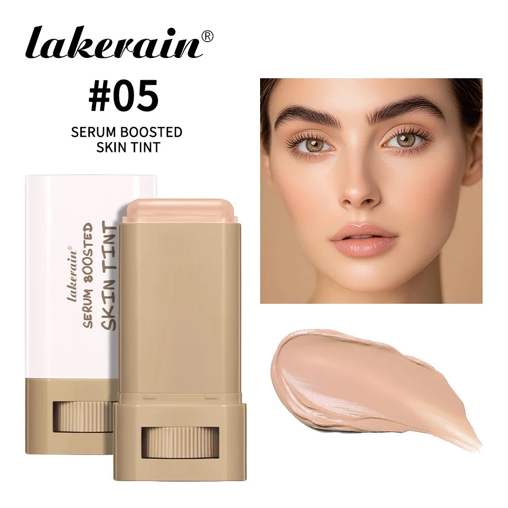 Lakevain #05 Serum Boosted Skin Tint foundation stick with warm beige shade, swatch on model on Tampa Home & Garden Store
