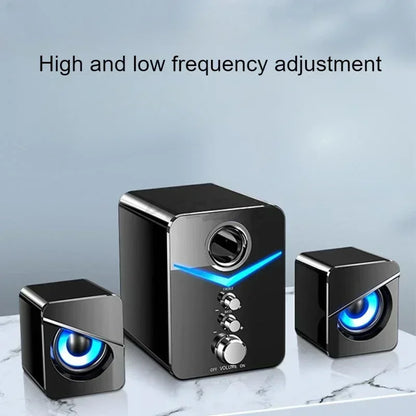 USB desktop speakers with built-in mic, black glossy subwoofer and blue satellites UpTrend Deals on Tampa Home & Garden Store