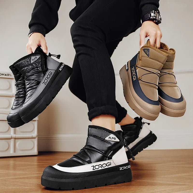 Mens Winter Ankle Boots by UpTrend Deals black and tan warm durable outdoor shoes, two pairs shown on Tampa Home & Garden Store