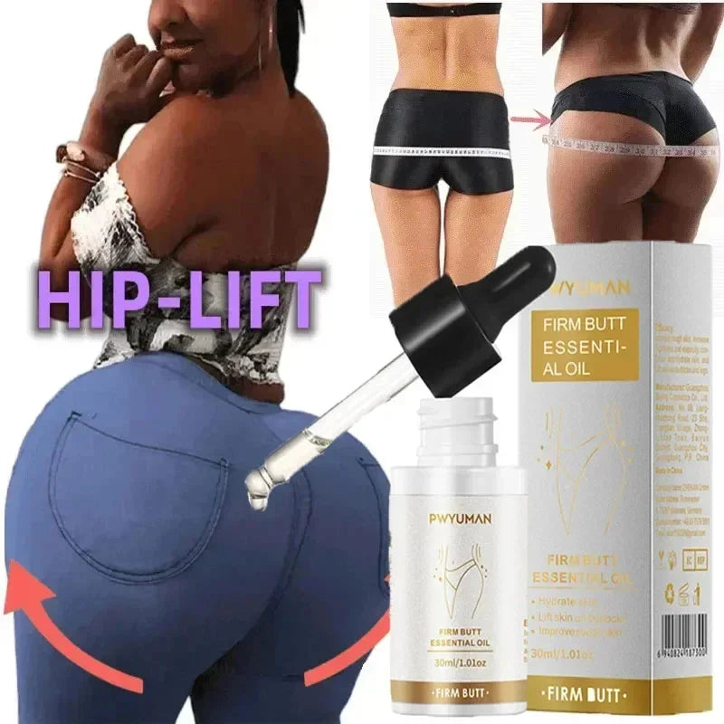 Silcy Skin Firm Butt Essential Oil bottle with dropper beside box and hip-lift imagery on Tampa Home & Garden Store