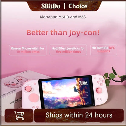 MOBAPAD M6HD/M6S gamepad with white-pink grips and screen showing Zelda, boxed FLIPSTYLEZLLC on Tampa Home & Garden Store