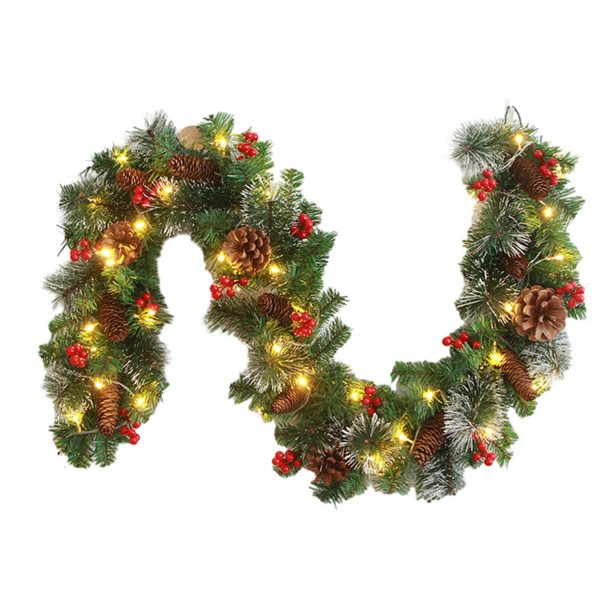 Perfecsy Christmas garland with pine, red berries and LED lights 2-piece set on Tampa Home & Garden Store