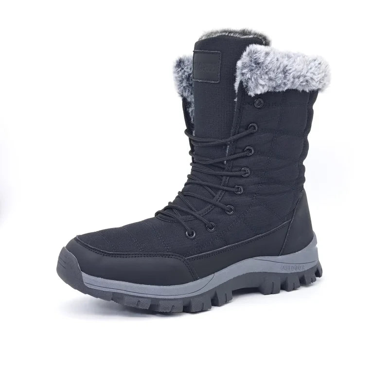 Men's Winter Snow Boots UpTrend, black waterproof boot with gray faux fur trim, lace-up on Tampa Home & Garden Store