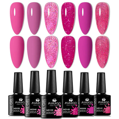 6pc Silcy Skin nail gel polish set with pink and glitter UV gel shades, 6 bottles on Tampa Home & Garden Store