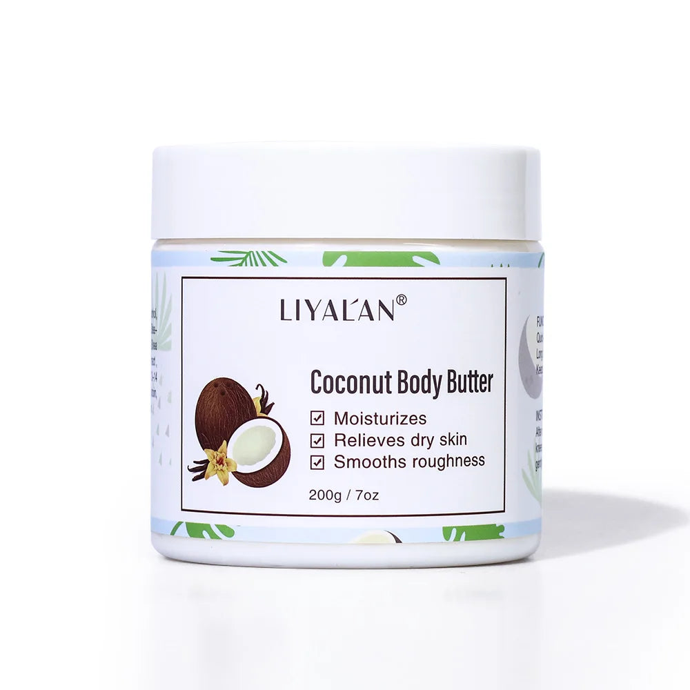 Coconut Body Butter jar by LIYALAN; moisturizes and smooths rough skin on Tampa Home & Garden Store