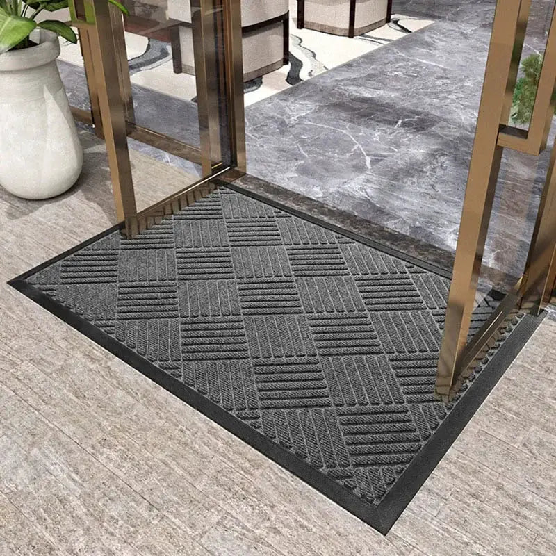 DecorBites Large Rubber Doormat Indoor Outdoor with textured checker pattern gray entry mat on Tampa Home & Garden Store