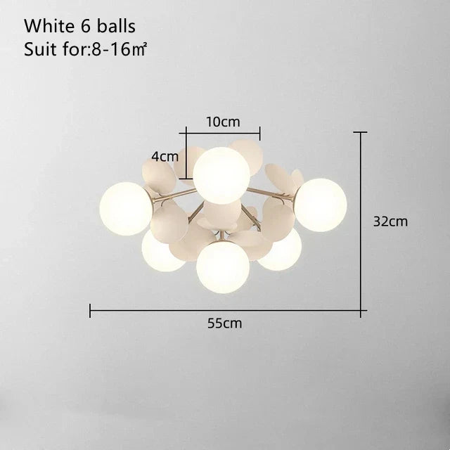 DecorBites Kids LED Ceiling Light: Iron glass chandelier with white 6-globes, 55cm wide on Tampa Home & Garden Store