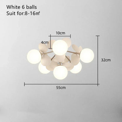 DecorBites Kids LED Ceiling Light: Iron glass chandelier with white 6-globes, 55cm wide on Tampa Home & Garden Store