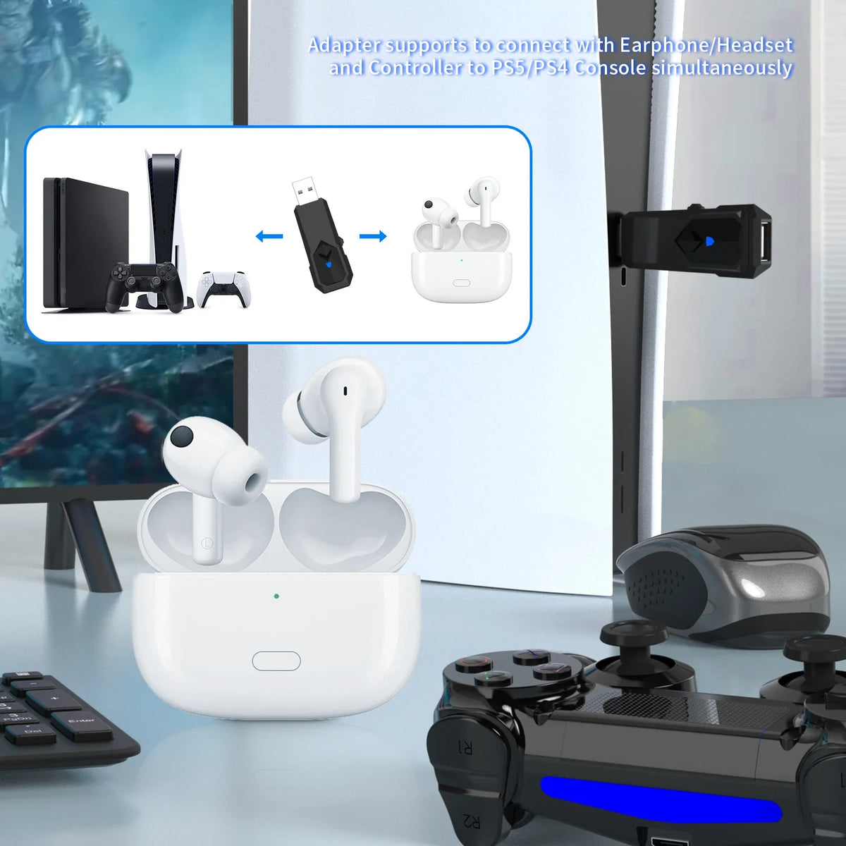 Wireless Controller Adapter P5146 USB dongle for Switch/PS5/PS4/PS3, PC black headset support on Tampa Home & Garden Store