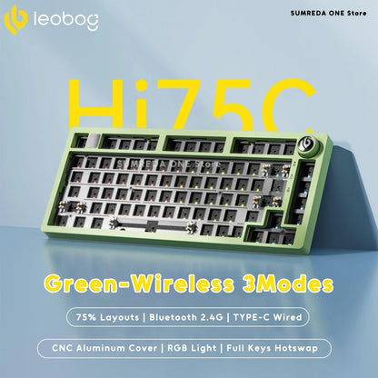 Leobog Hi75C Pro aluminum wireless keyboard kit in green CNC frame with hot-swappable switches RGB lighting on Tampa Home & Garden Store
