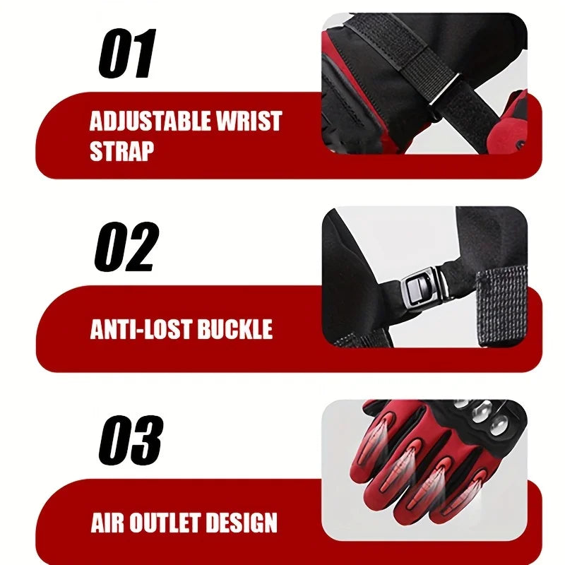 Winter Warm Waterproof Motorcycle Gloves by BikerZoneZ with adjustable black wrist strap on Tampa Home & Garden Store