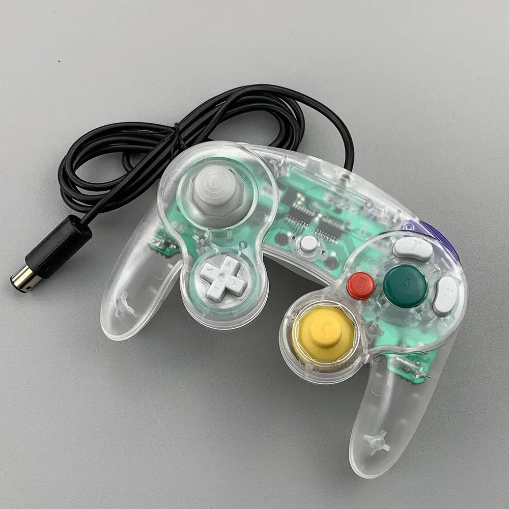 Translucent wired GameCube controller with white D-pad, yellow C-stick, red B, A button on Tampa Home & Garden Store