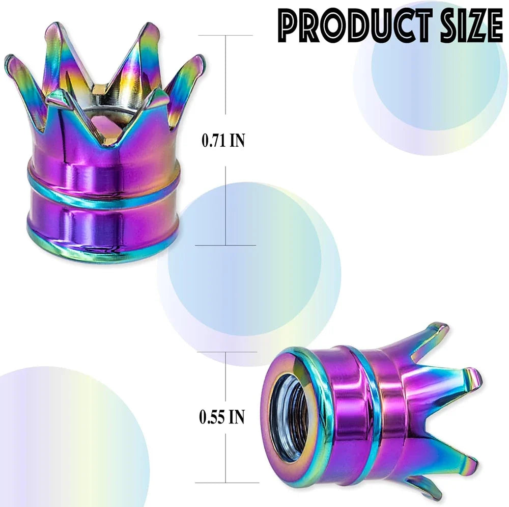 4PCS Crown Valve Stem Caps by BikerZoneZ, rainbow metal valvecaps, crown tops set of 4 on Tampa Home & Garden Store