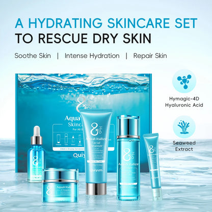 QUIYUM 8X H2O AquaVitalize 5pc blue skincare set with serum toner cream Silcy Skin on Tampa Home & Garden Store