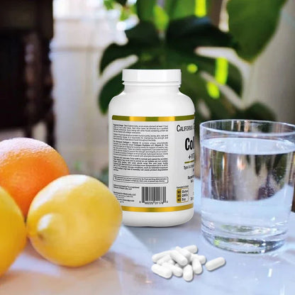 bcuelov Hydrolyzed Collagen Peptides bottle white by Silcy Skin beside lemons and pills on Tampa Home & Garden Store