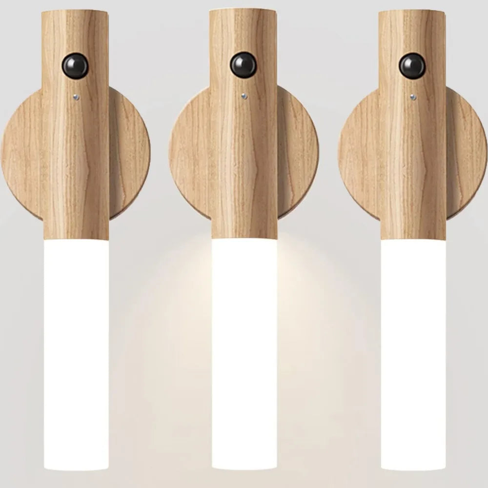 WoodAura | Rechargeable Motion Sensor Wall Sconce with Magnetic Decor
