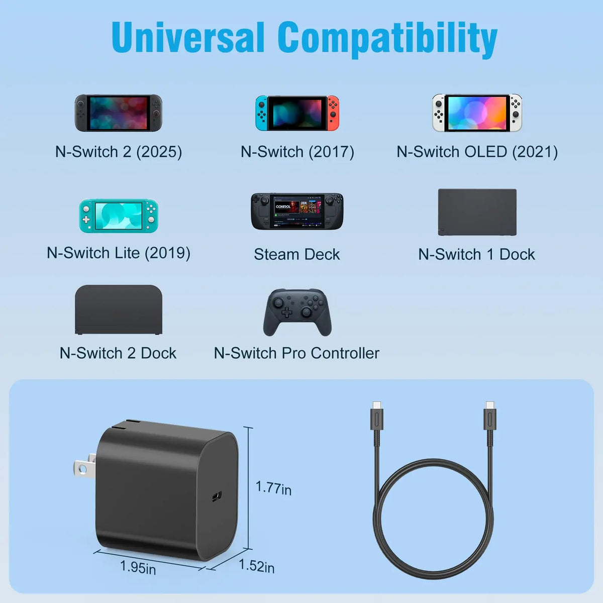 AC power supply adapter for Nintendo Switch 2 with USB-C cable by FLIPSTYLEZLLC black wall plug on Tampa Home & Garden Store