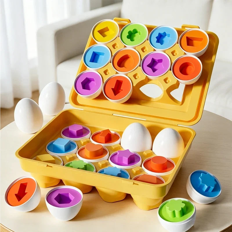 Montessori egg shape match puzzle toy with colorful lids and eggs in yellow case FLIPSTYLEZLLC on Tampa Home & Garden Store