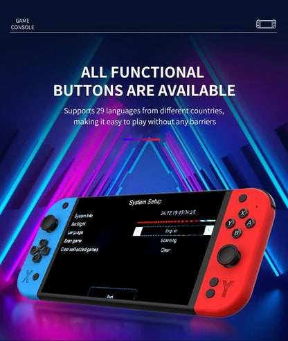 G90 handheld game console, 7in display, blue left, red right controllers, 64GB on Tampa Home & Garden Store