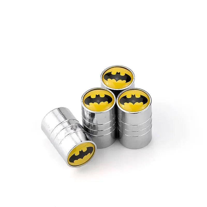 4pcs aluminium valve stem caps with yellow Batman logo, metal tire accessories on Tampa Home & Garden Store