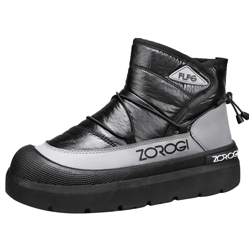 Mens Winter Ankle Boots by ZOROGI, black upper with gray panels, rugged lug sole on Tampa Home & Garden Store