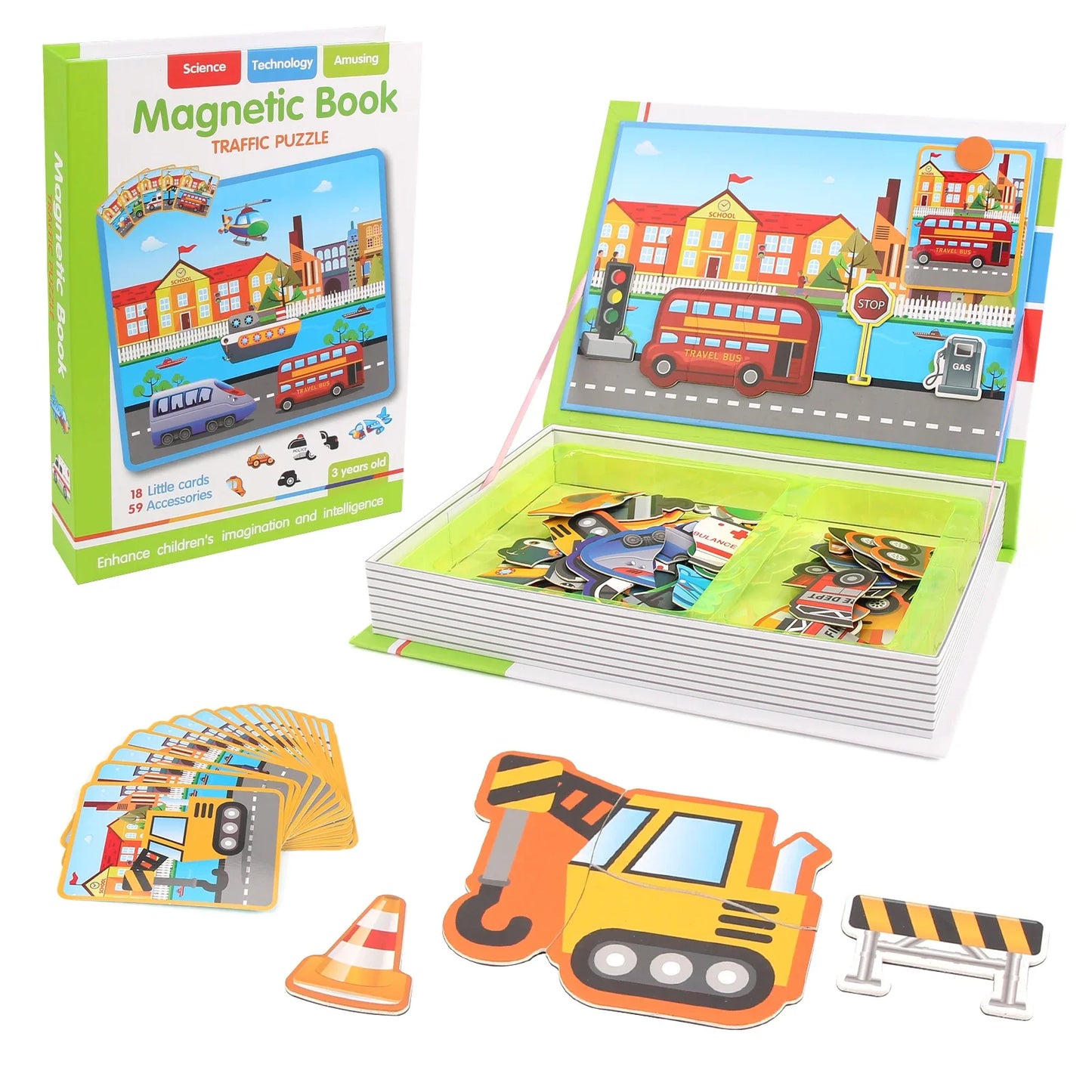 Magnetic Book Traffic Puzzle by Perfecsy, colorful cityscape with buses and cars on Tampa Home & Garden Store