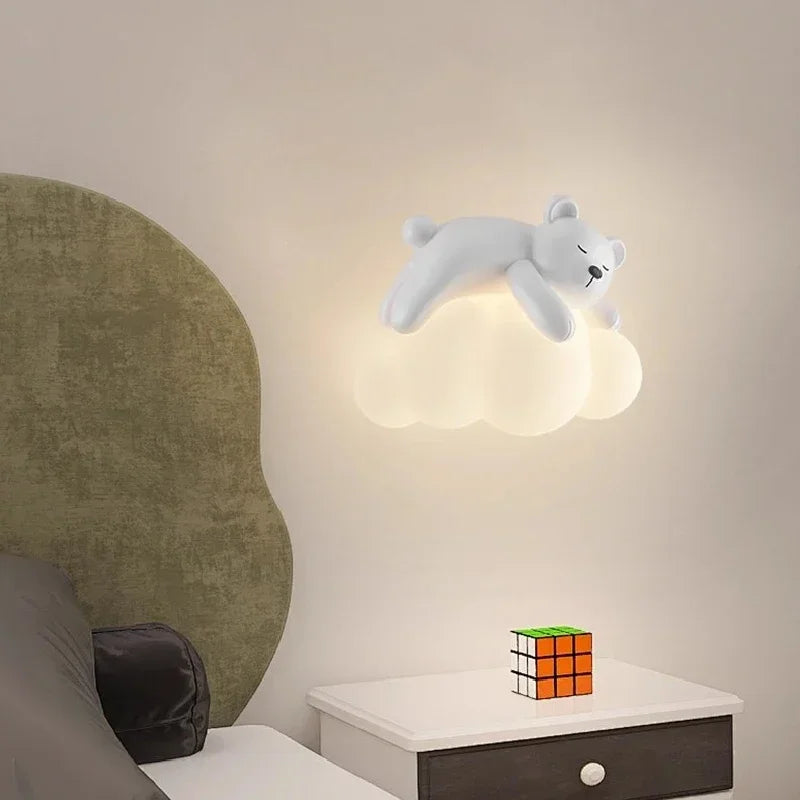 DecorBites Kids LED Bear Wall Lamp white bear resting on a cloud night light on Tampa Home & Garden Store