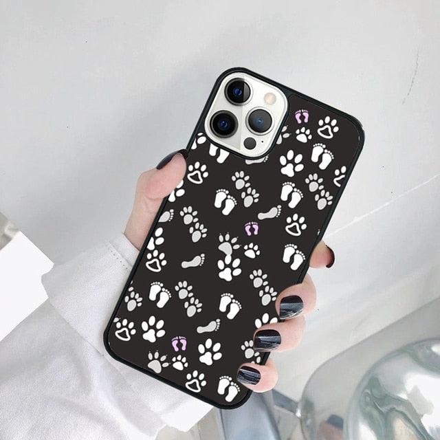 Stevvex dog paw print phone case, black hard back with white paw prints for iPhone 14/SE/11–13 series on Tampa Home & Garden Store
