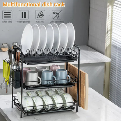 3-Tier Kitchen Drying Rack & Dish Organizer Shelf with Drain Board