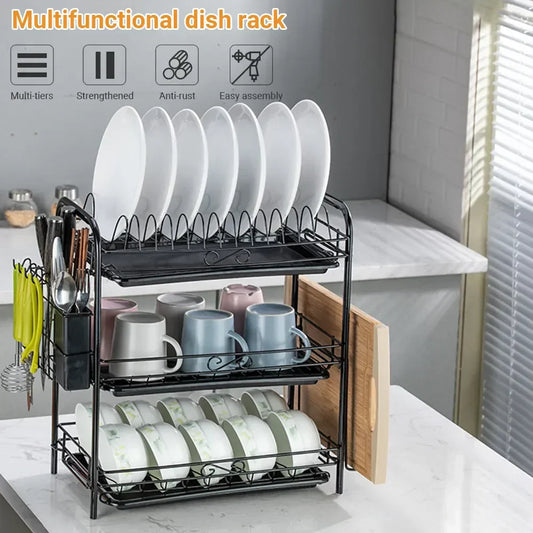 Estante de cocina de 3 niveles con escurreplatos y bandeja de drenaje