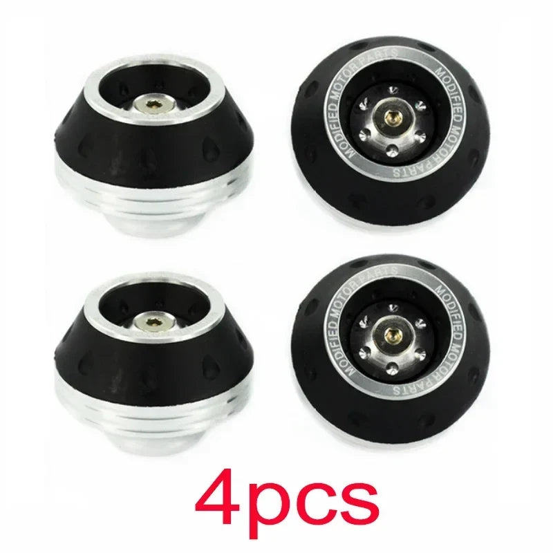 4pcs BikerZoneZ front fork slider cups, black with silver metal rims on Tampa Home & Garden Store