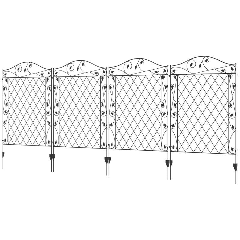 Valla Plegable de Acero de 4 Paneles con Enrejado Floral y Barrera para Animales