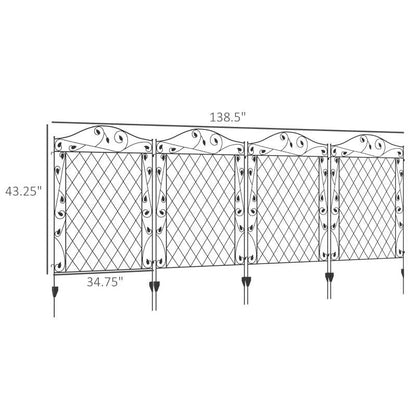 Valla Plegable de Acero de 4 Paneles con Enrejado Floral y Barrera para Animales