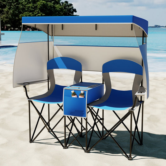 Double Beach Chair with Adjustable Canopy and 3 -Side Shading Curtains - Tampa Home & Garden Store