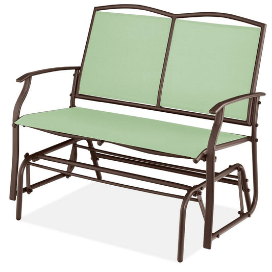 2 Seat Mesh Patio Loveseat Swing Glider Rocker with Armrests in Sage - Tampa Home & Garden Store