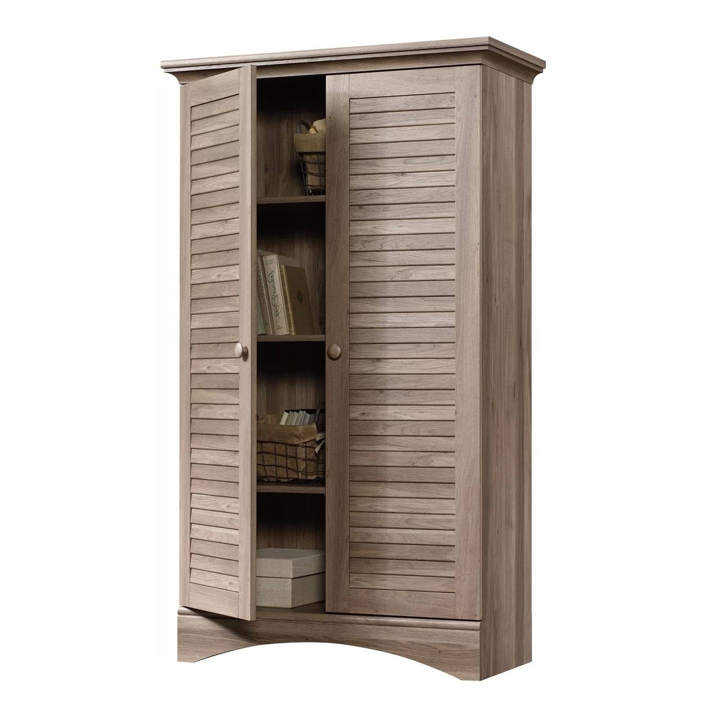 Armario de almacenamiento rústico con puertas de celosía en acabado de madera de roble claro