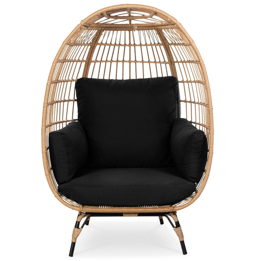 Oversized Patio Lounger Indoor/Outdoor Wicker Egg Chair Black - Tampa Home & Garden Store