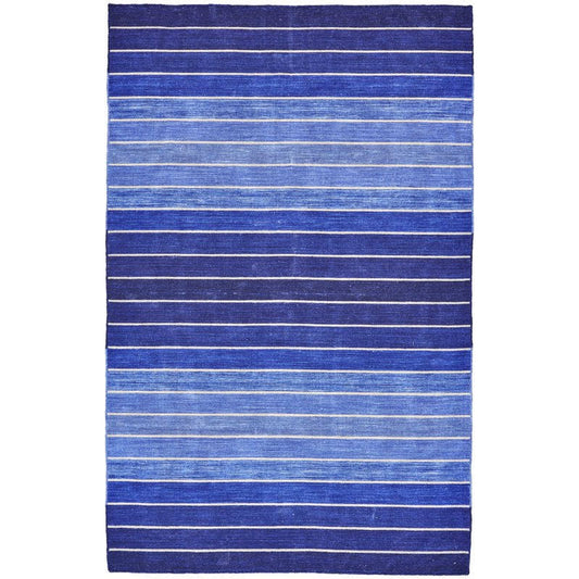 8' x 11' Striped Hand-Tufted Wool/Cotton Blue Area Rug - Tampa Home & Garden Store
