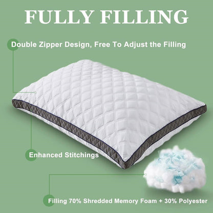 Juego de 2 almohadas de espuma viscoelástica triturada estándar con funda extraíble