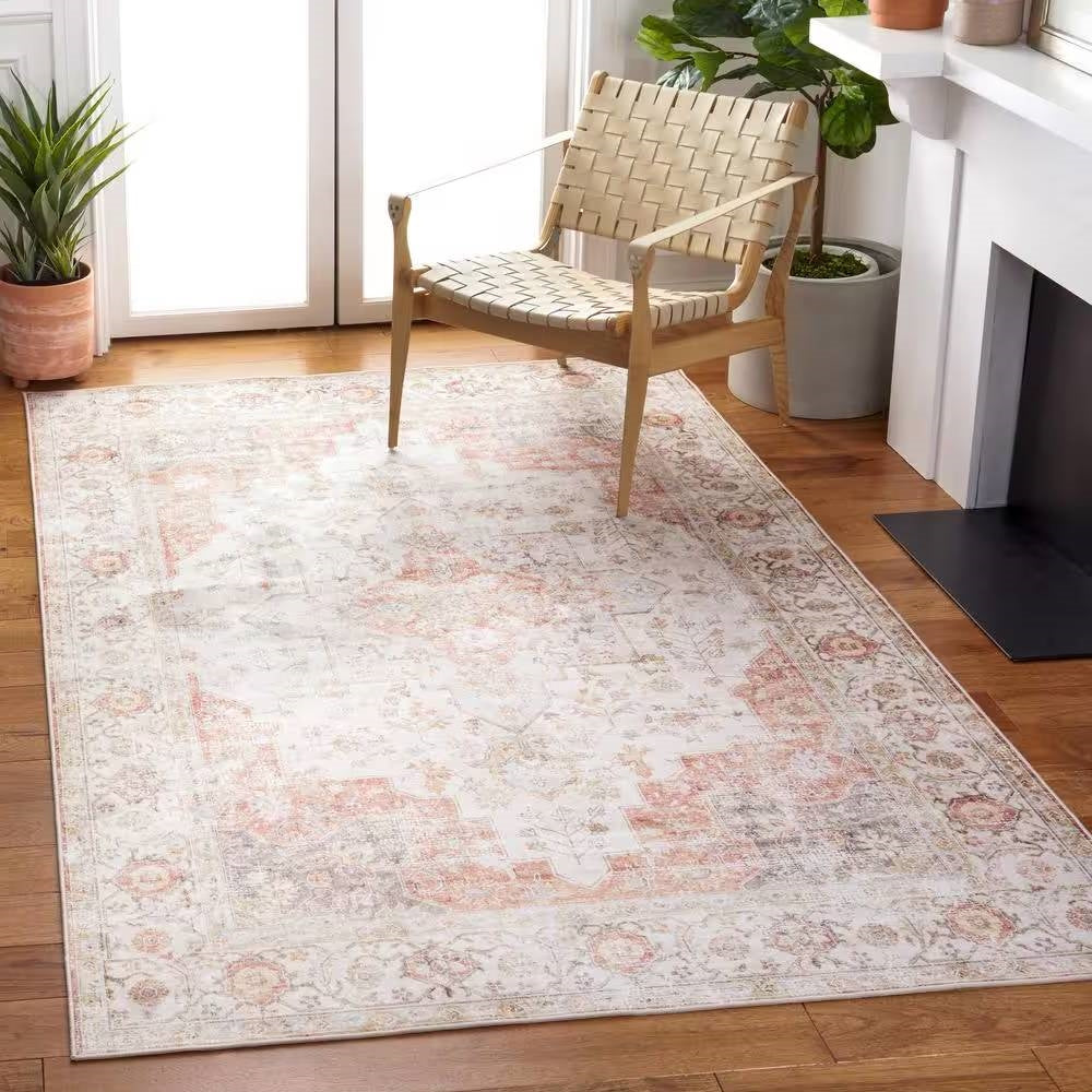 Alfombra de área lavable estilo persa tradicional bohemio gris claro rojo de 0,91 m x 1,52 m
