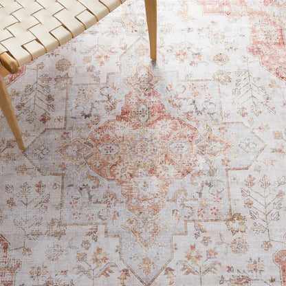 Alfombra de área lavable estilo persa tradicional bohemio gris claro rojo de 0,91 m x 1,52 m