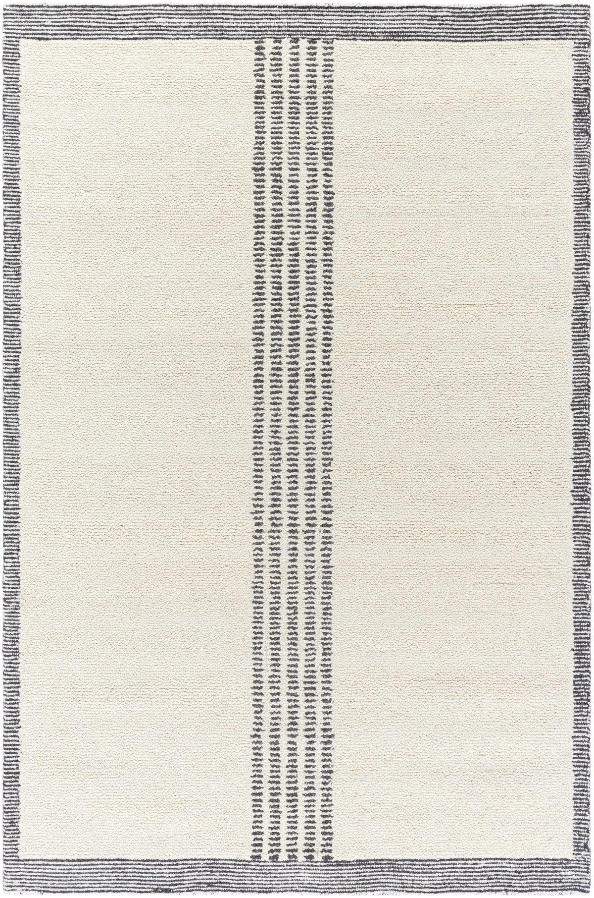 Ande Ivory Area Rug by Boutique Rugs with ivory field and dark vertical center stripe on Tampa Home & Garden Store