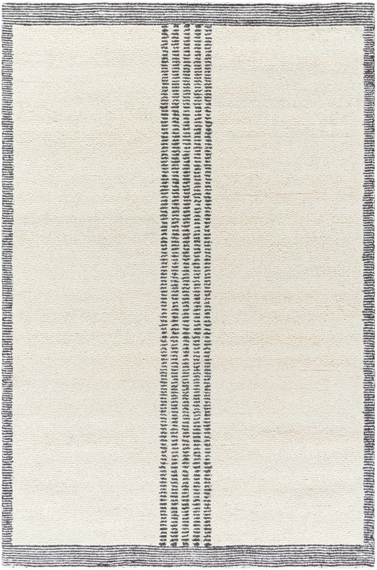 Ande Ivory Area Rug by Boutique Rugs with ivory field and dark vertical center stripe on Tampa Home & Garden Store