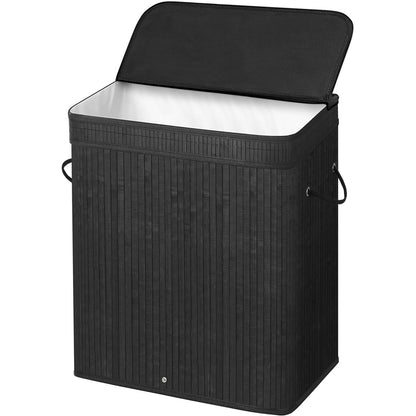 Cesto para ropa sucia de bambú negro de 98 litros con bolsa de algodón extraíble y lavable