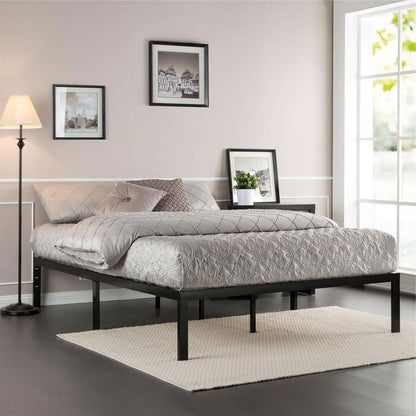 Base de cama de plataforma metálica negra de tamaño individual con listones de madera