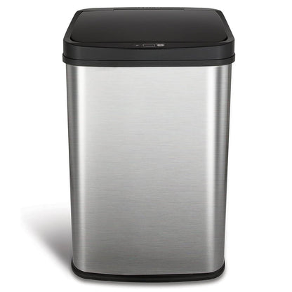 Bote de basura de cocina de acero inoxidable de 13 galones (plateado/negro) con tapa con sensor de movimiento