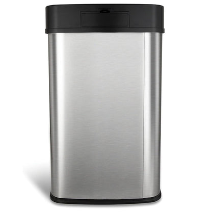 Bote de basura de cocina de acero inoxidable de 13 galones (plateado/negro) con tapa con sensor de movimiento