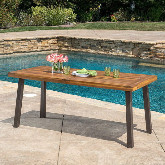 Acacia Wood 69 x 32 inch Outdoor Patio Dining Table in Teak Finish - Tampa Home & Garden Store