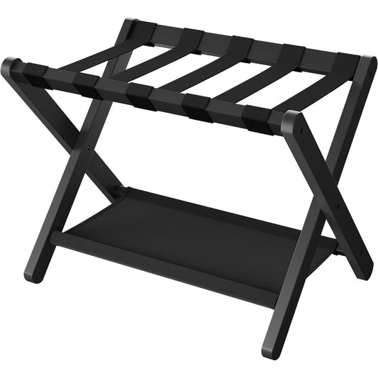 Sturdy Bamboo Luggage Rack in Black Wood Finish with Lower Storage Shelf - Tampa Home & Garden Store